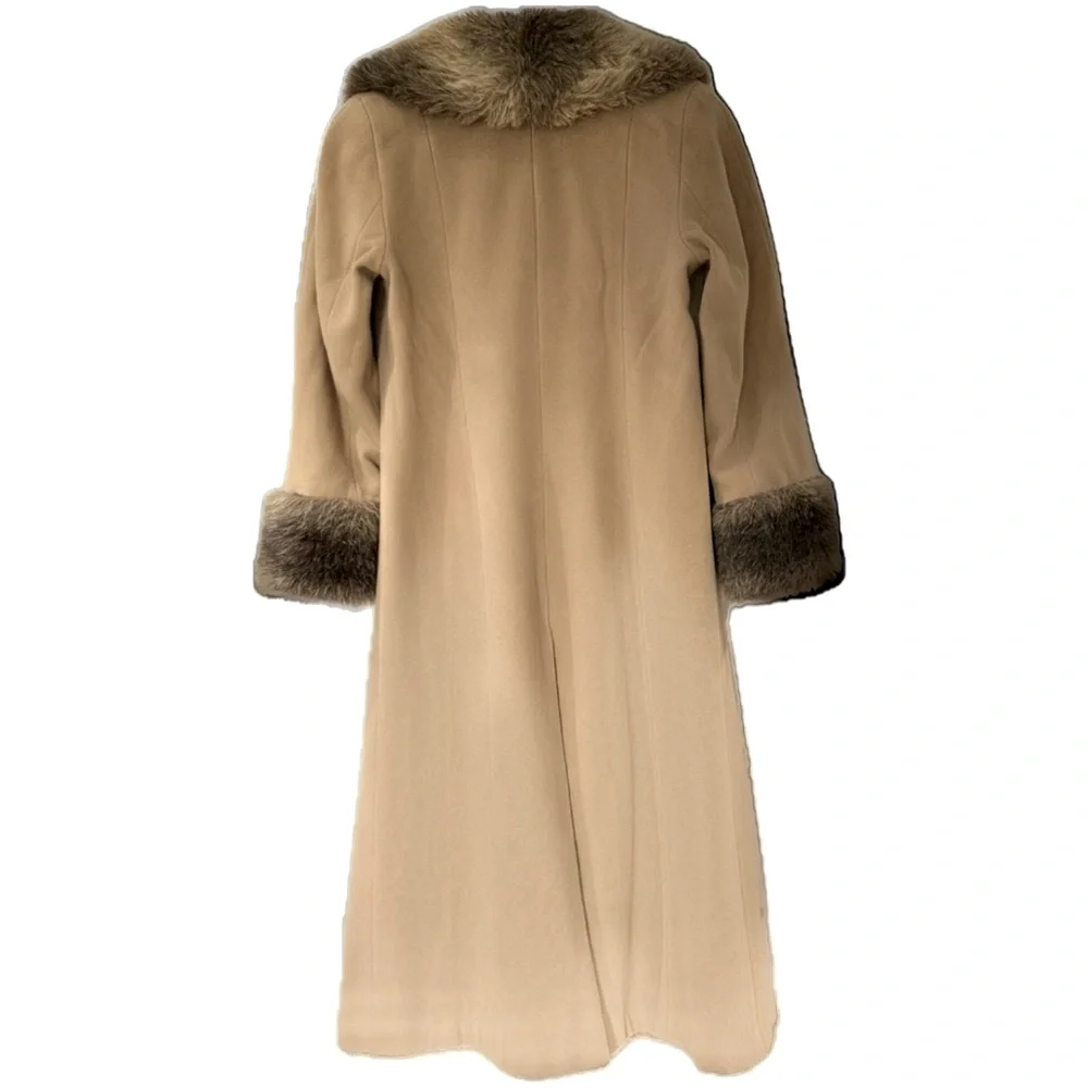 🧥 ALBERT NIPON Vintage Camel Wool Swing Coat‎ Sz 10 Faux Fur Trim Old Money - Picture 3 of 14